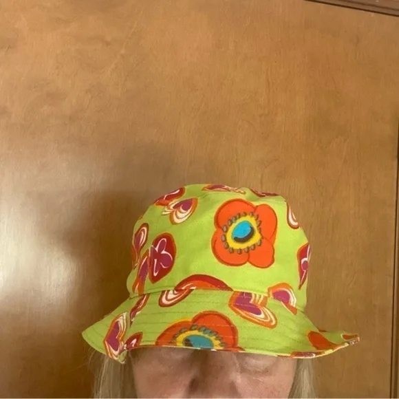 Nordstrom Lime Green Orange Pink Cotton Canvas Floral Print Bucket Hat - Picture 5 of 16